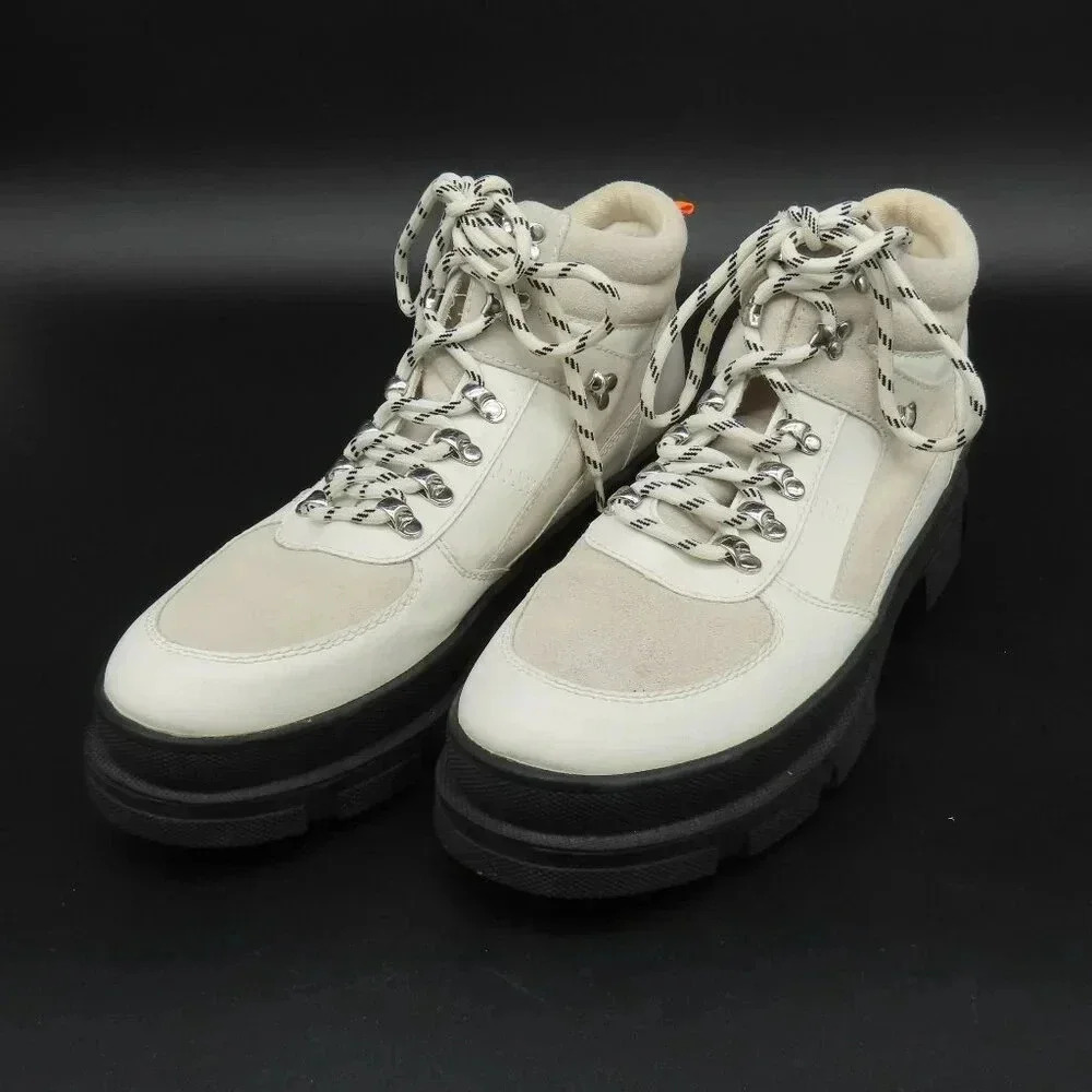 AQUA White 1-1/2" Platform Hike Round Toe Block Heel Hiking Boots Size 10